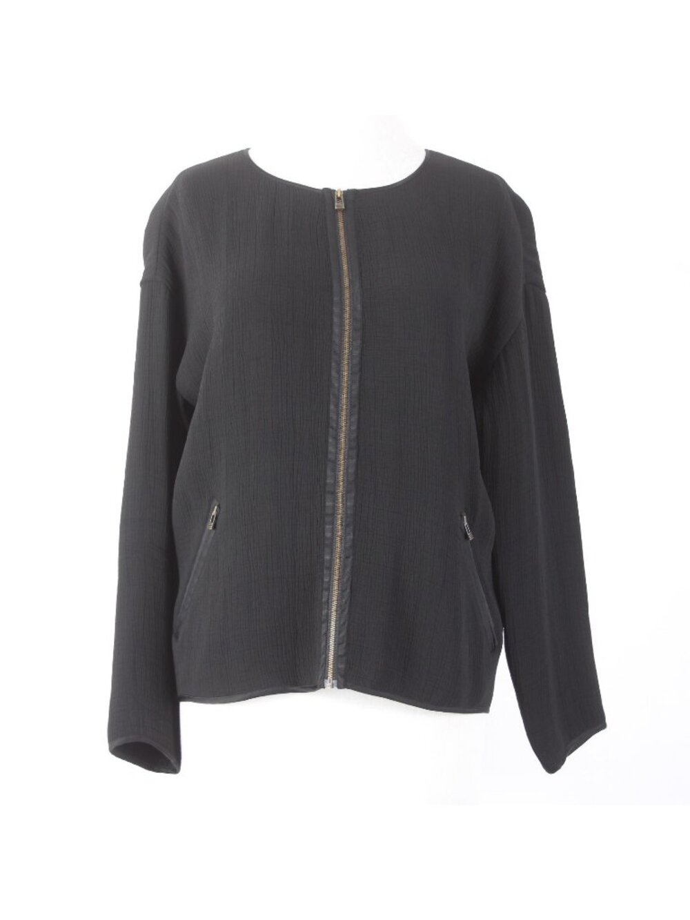 Eileen Fisher Jacket Sz SP Black Zipper Pockets Rayon Silk Spandex Jacket